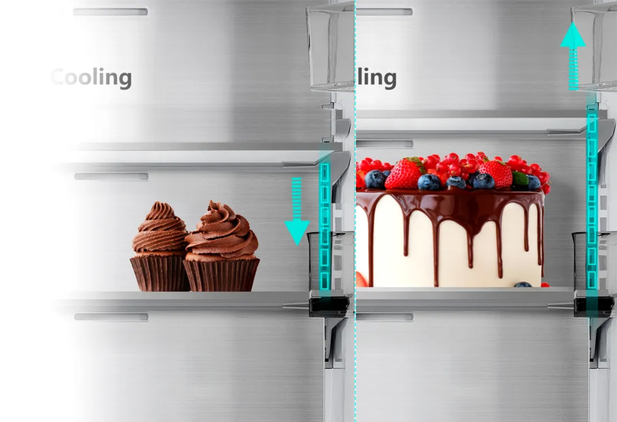 Απεικονίζονται 2 φωτογραφίες με διαφορετική τοποθέτηση του ραφιού σε κάθε περίπτωση.